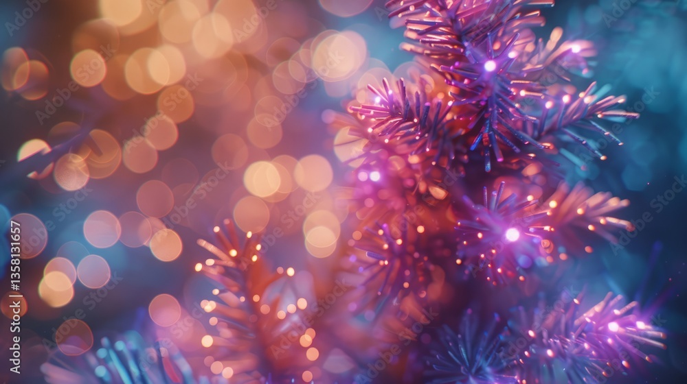 Fototapeta premium Magical Christmas: Soft Bokeh & Festive Holiday Tree Lights. Holiday Season Greetings Background.
