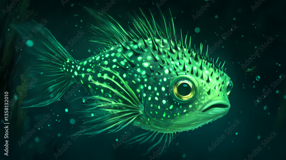 glowing green porcupine fish glowing green porcupine fish