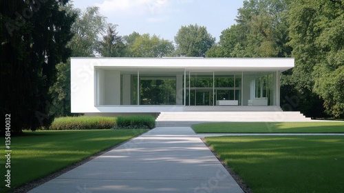Wallpaper Mural Modern White House with Glass Walls and Green Lawn Torontodigital.ca