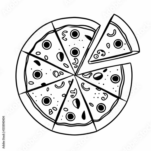 Black and White Pizza Line Art - Vector	