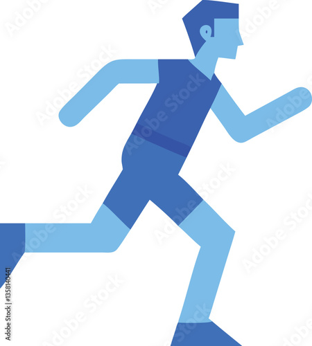 Blue Geometric Man Running – Dynamic Abstract Illustration