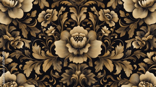 Elegant Gold Floral Pattern on Black Background
