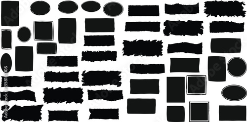 Black vector rough edge rectangles. Grunge square frames set.