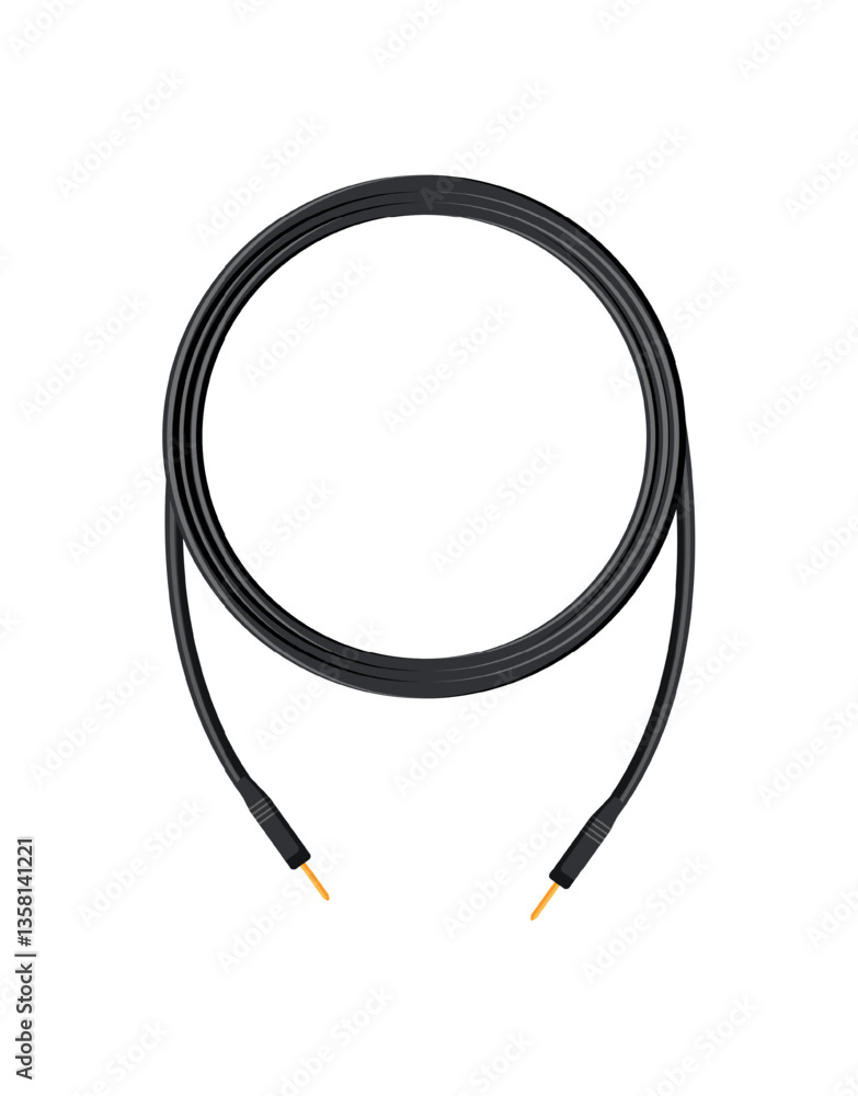 Vector illustration of a black audio cable with gold connectors. Vector illustration of a black audio cable with gold connectors.