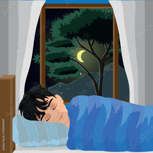 young boy sleeping in bed