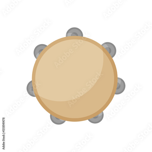 Vector illustration of a tan tambourine with metal jingles.