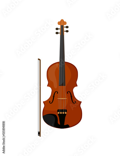 Vector illustration of a brown violin with a bow.