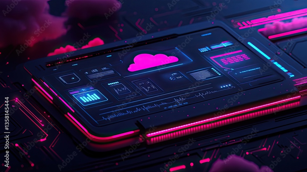 Futuristic Cloud Computing Interface Dashboard Display Futuristic Cloud Computing Interface Dashboard Display