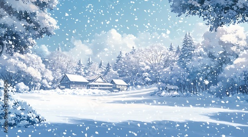Wallpaper Mural 눈 덮인 전원 마을 전경, AI 생성 Torontodigital.ca