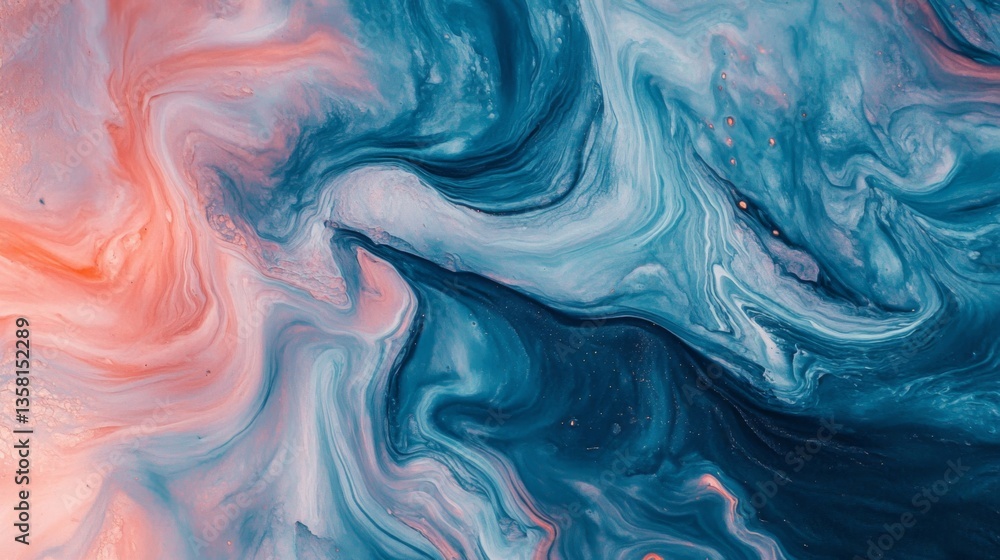 Obraz premium Abstract Fluid Art with Blue Pink and Orange Swirls