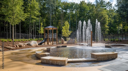 Childrens Park Water Feature with Playground Equipment
