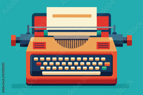 A colorful flat illustration of a customizable typewriter showcasing its unique design elements, Typewriter Customizable Flat Illustration