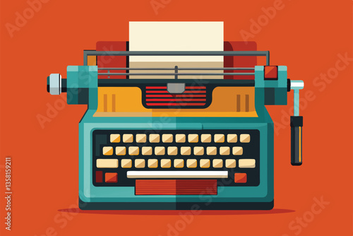 A semi-flat illustration of a customizable typewriter with a blank sheet ready for writing, Typewriter Customizable Semi Flat Illustration