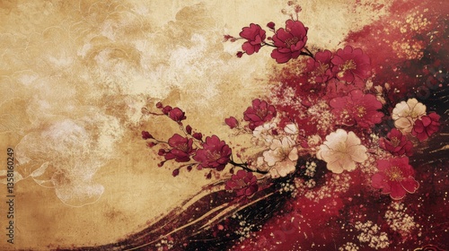 Red And Gold Blossom Abstract Painting Texture