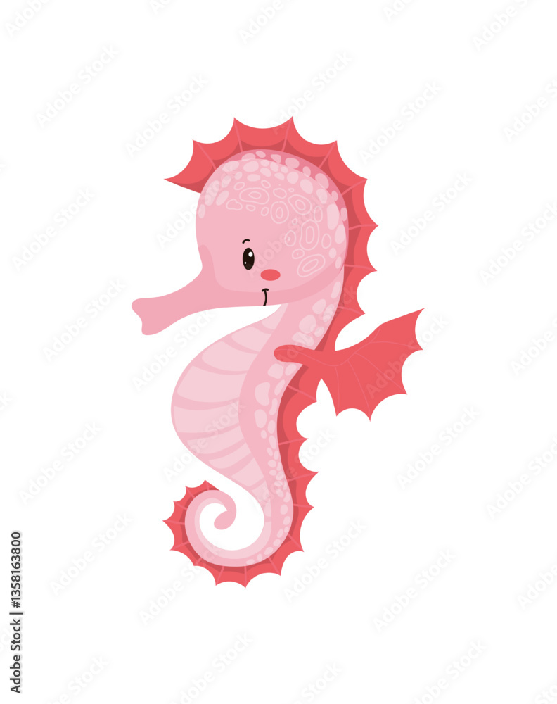 Vector illustration of a pink seahorse with red fins. Vector illustration of a pink seahorse with red fins.