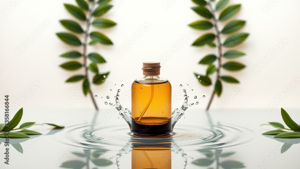 Luxurious Diffuser with Water Splash and Green Leaves Luxurious Diffuser with Water Splash and Green Leaves