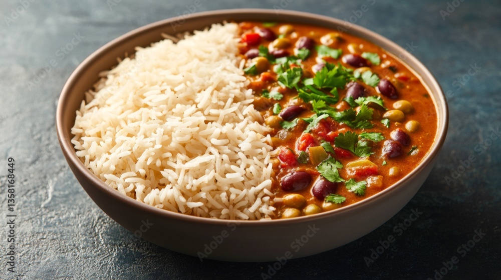 Closeup of a Bowl of Rice and Kidney Bean Curry Closeup of a Bowl of Rice and Kidney Bean Curry