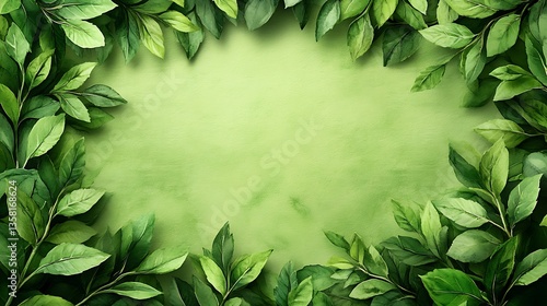 A green leafy border surrounds a painted background for a frame