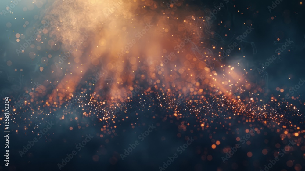 Obraz premium Golden Sparkles Bokeh Background, Festive Magic Dust Particles, Christmas Celebration, New Year, Glittering Lights, Luxury Design, Abstract Backdrop
