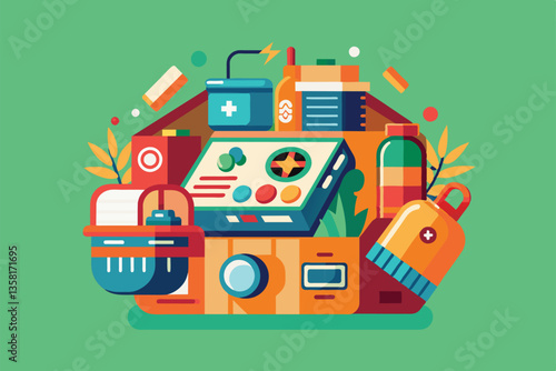 The illustration features various upcycled items, promoting creativity and sustainability in home design, Upcycle Customizable Flat Illustration