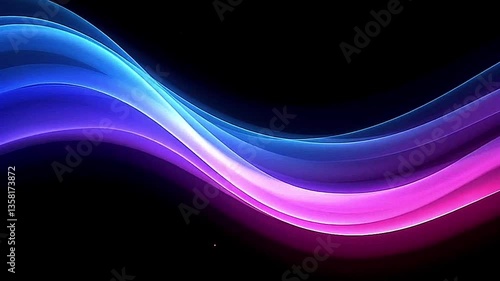 Abstract Neon Light Waves on Black Background