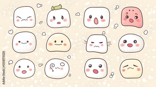 Adorable Doodle Emoticons Featuring a Variety of Facial Expressions for Messaging Apps and Social Media Posts