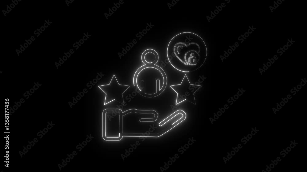 Glowing Neon Customer Loyalty Icon Animation on Black Background, HD Motion Graphic Video Representing Brand Loyalty and Rewards Glowing Neon Customer Loyalty Icon Animation on Black Background, HD Motion Graphic Video Representing Brand Loyalty and Rewards
