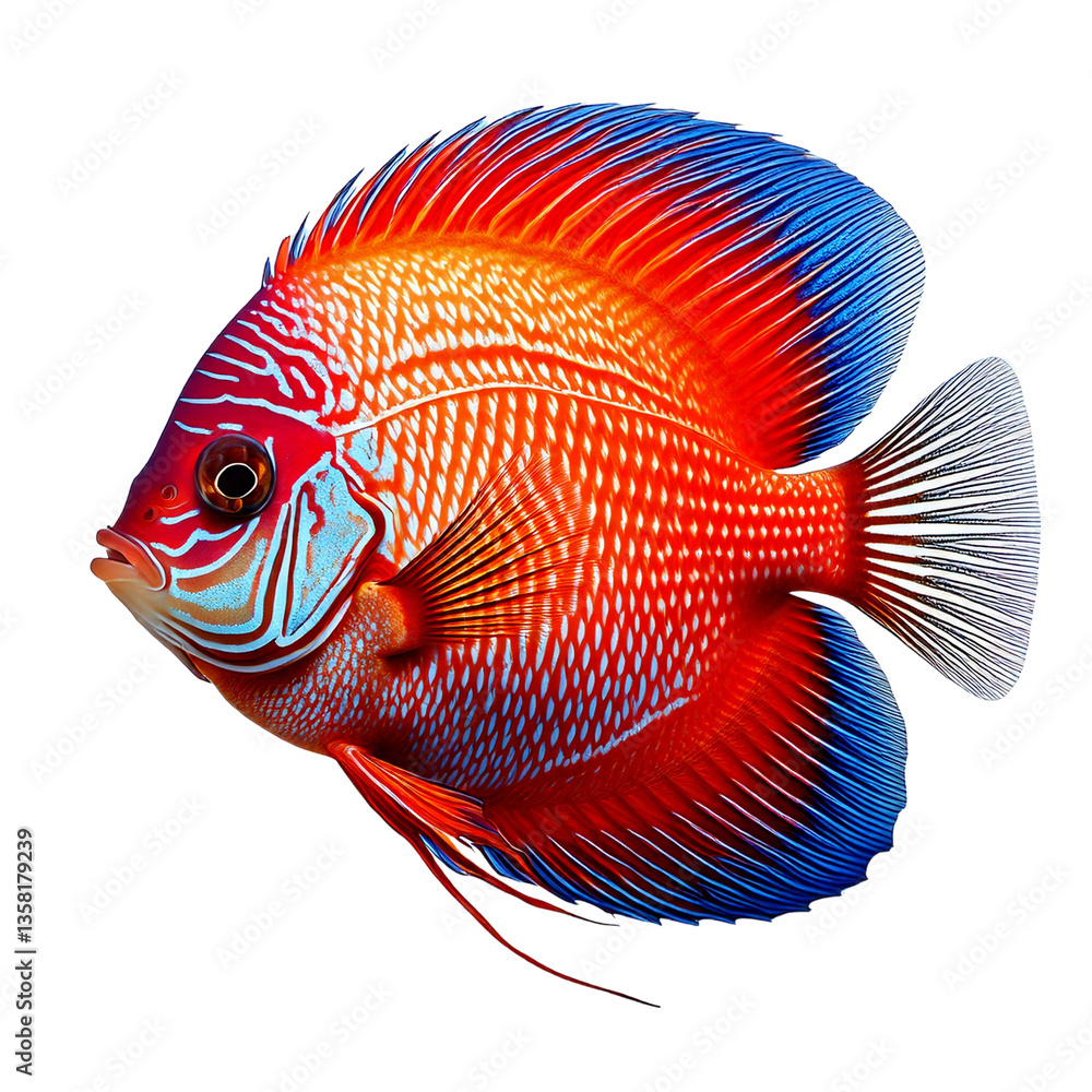 Tropical discus fish Symphysodon on white background