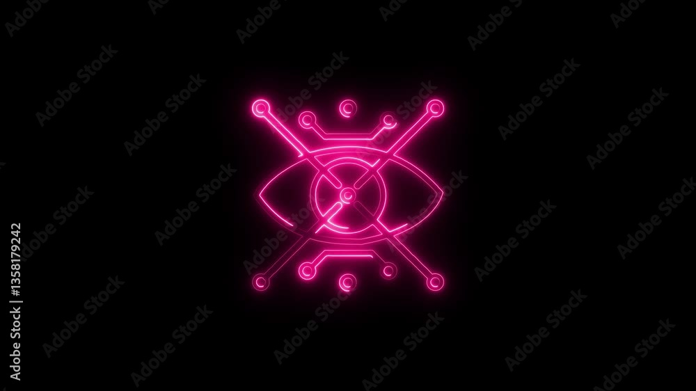 Glowing neon eye augmentation icon isolated on black background. HD Video motion graphic animation icon Glowing neon eye augmentation icon isolated on black background. HD Video motion graphic animation icon