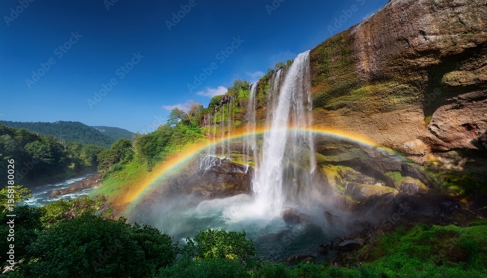 Fototapeta premium 虹の架かる滝 – 自然が生み出す奇跡の瞬間