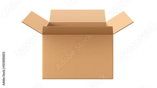 An open cardboard box with flaps extended against a solid black background in a studio shotisolated on transparent background	