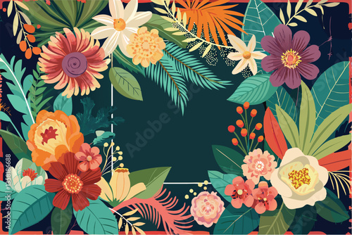 This vibrant floral frame beautifully showcases a design perfect for wedding save the date announcements, Vector flowers frame for wedding save the date