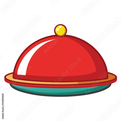 Silver food cover on a white background, resembling a hotel service tray or cloche, with a shiny metal finish, designed as a 3D vector illustration