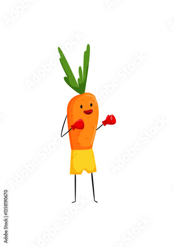 Vector illustration of a carrot character wearing boxing gloves.