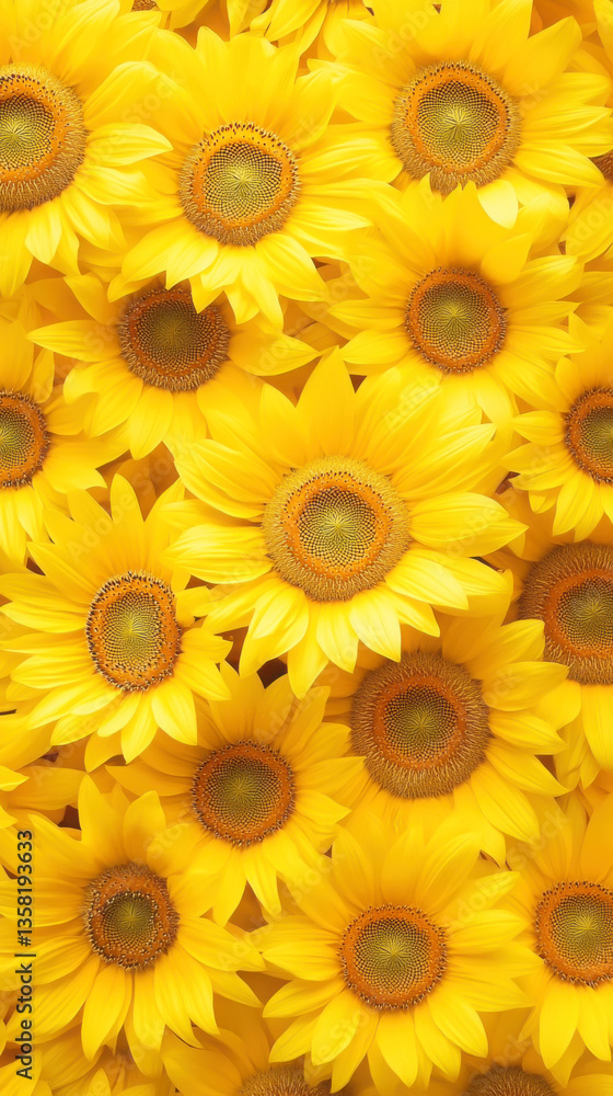 Vibrant display of blooming sunflowers in a field with dramatic vertical view for nature enthusiasts Vibrant display of blooming sunflowers in a field with dramatic vertical view for nature enthusiasts