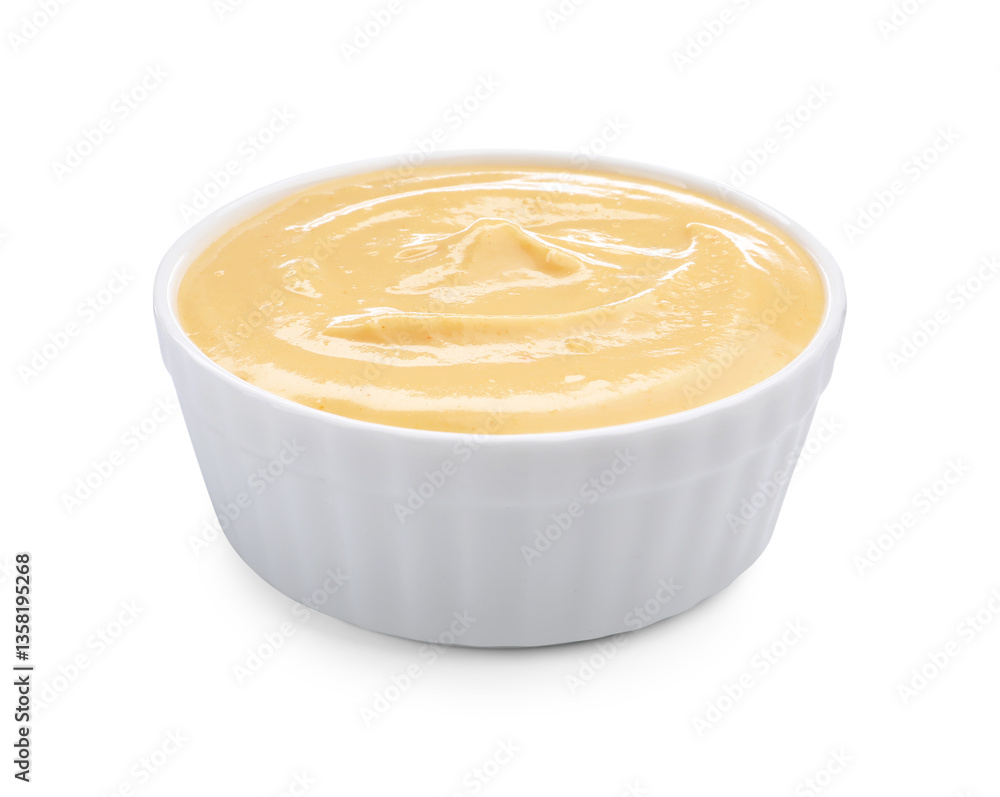 Tasty cheese dipping sauce in bowl isolated on white Tasty cheese dipping sauce in bowl isolated on white