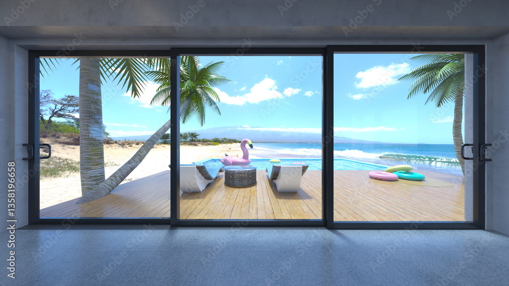 Fototapeta premium プール付き住宅 3DCGレンダリング