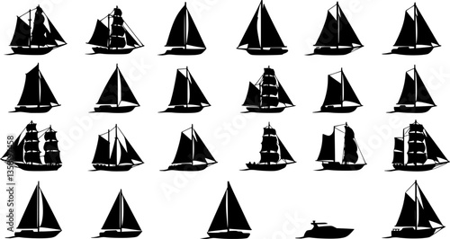 set of Sail boat icon. Ship icon. Flat vector illustration.
