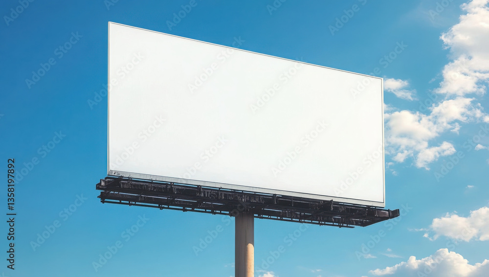 Obraz premium 3D illustration of blank white billboard against blue sky. 