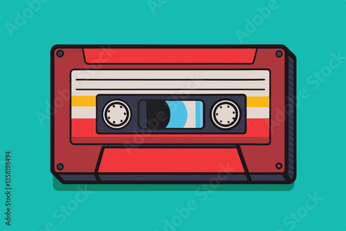 A bright and playful illustration featuring a customizable semi flat videotape design on a teal background, Videotape Customizable Semi Flat Illustration