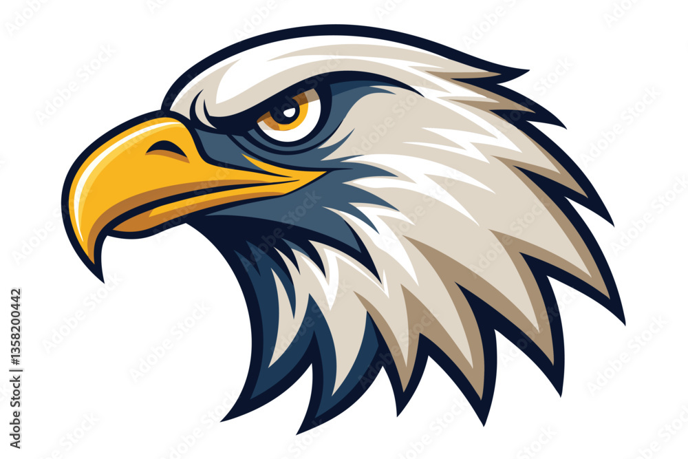 Fototapeta premium A striking vintage eagle head mascot design showcases sharp features and bold colors against white, vintage eagle head mascot, isolated white background