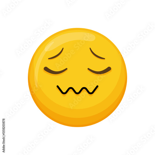 Vector illustration of a yellow emoticon with a disappointed expression, closed eyes and a downturned mouth.