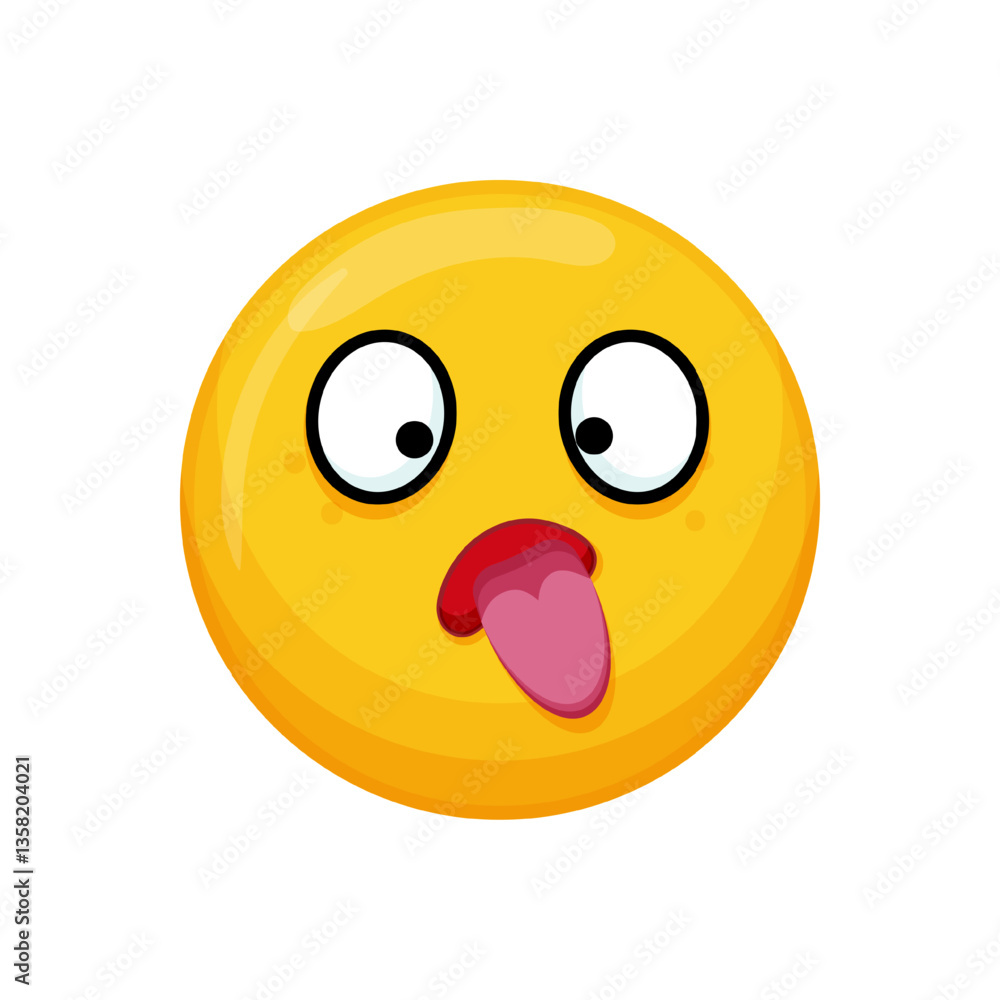 Vector illustration of a yellow emoticon with cross-eyes and tongue sticking out. Vector illustration of a yellow emoticon with cross-eyes and tongue sticking out.
