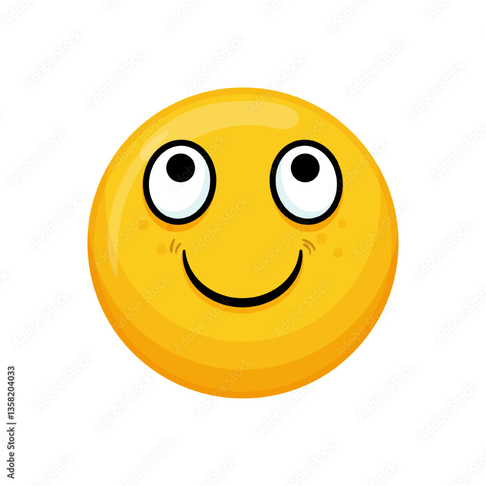 Vector illustration of a yellow emoticon with a happy expression, round eyes and a closed smile. Vector illustration of a yellow emoticon with a happy expression, round eyes and a closed smile.