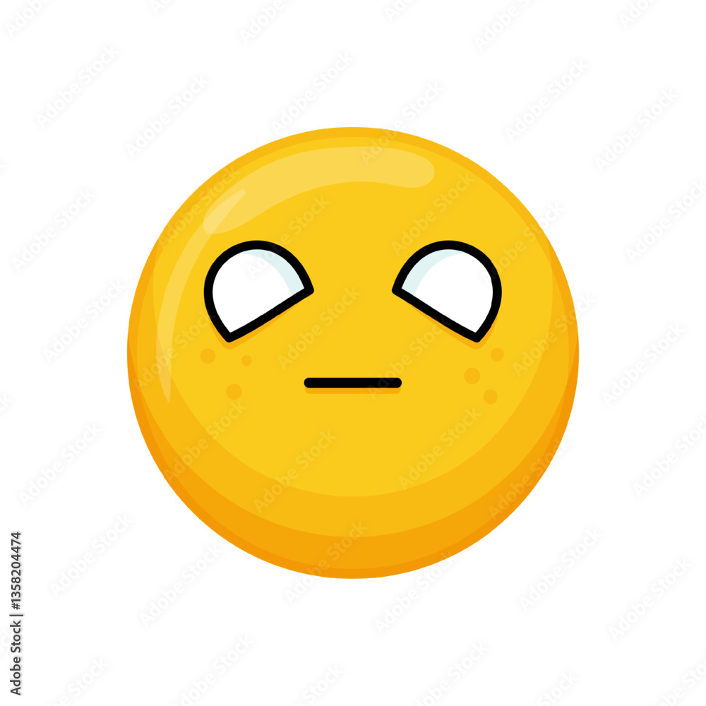 Fototapeta premium Vector illustration of a yellow emoticon with an expressionless face, outlined eyes and a straight mouth.