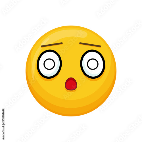 Vector illustration of a yellow emoticon with a shocked expression, wide eyes and open mouth.