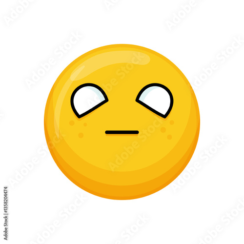 Vector illustration of a yellow emoticon with an expressionless face, outlined eyes and a straight mouth.
