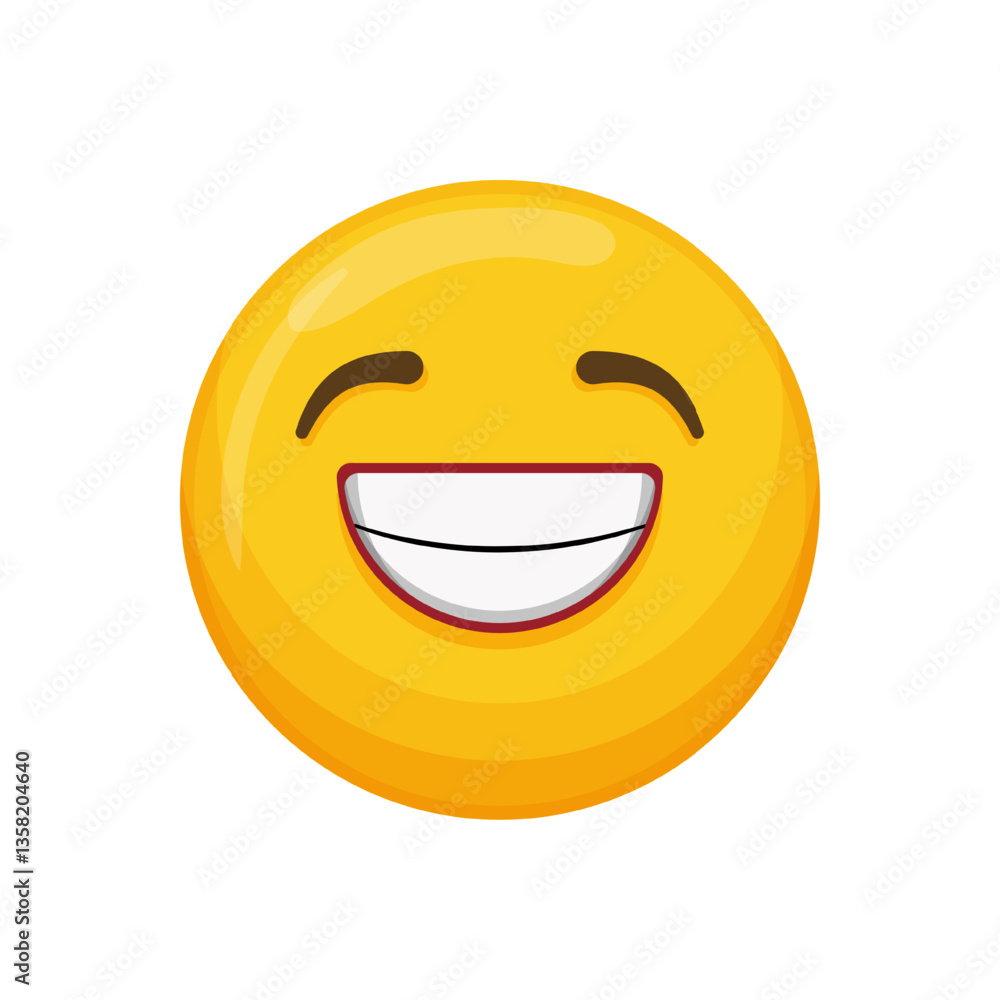Fototapeta premium Vector illustration of a yellow emoticon with a happy expression and a wide smile.