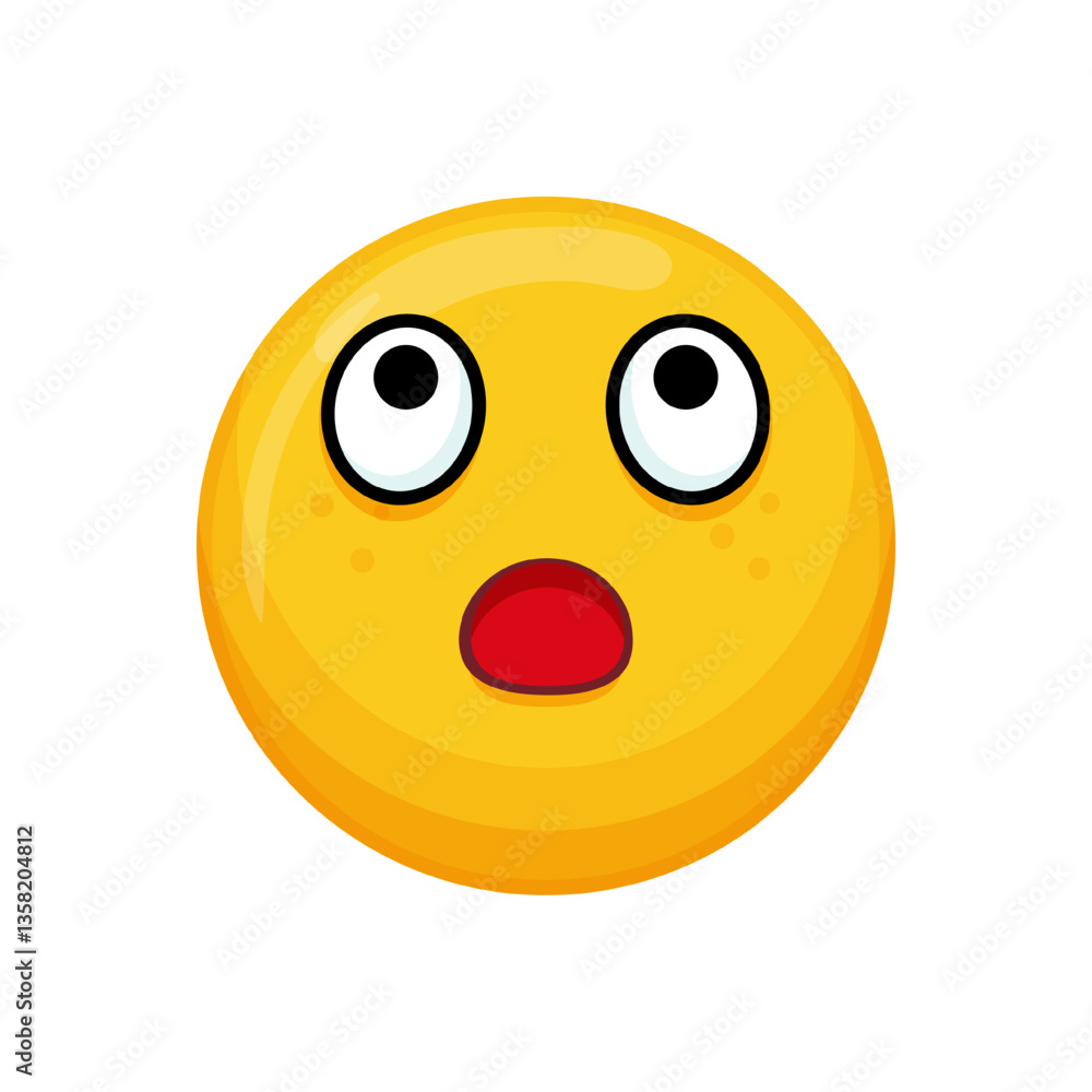 Fototapeta premium Vector illustration of a yellow emoticon with a surprised expression, wide eyes and open mouth.