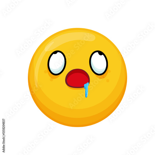 Vector illustration of a yellow emoticon with a drooling expression and wide eyes.